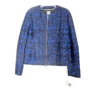 Anne Klein Suit Jacket Womens 6 Blue and Black Crosshatch Modern Business Career